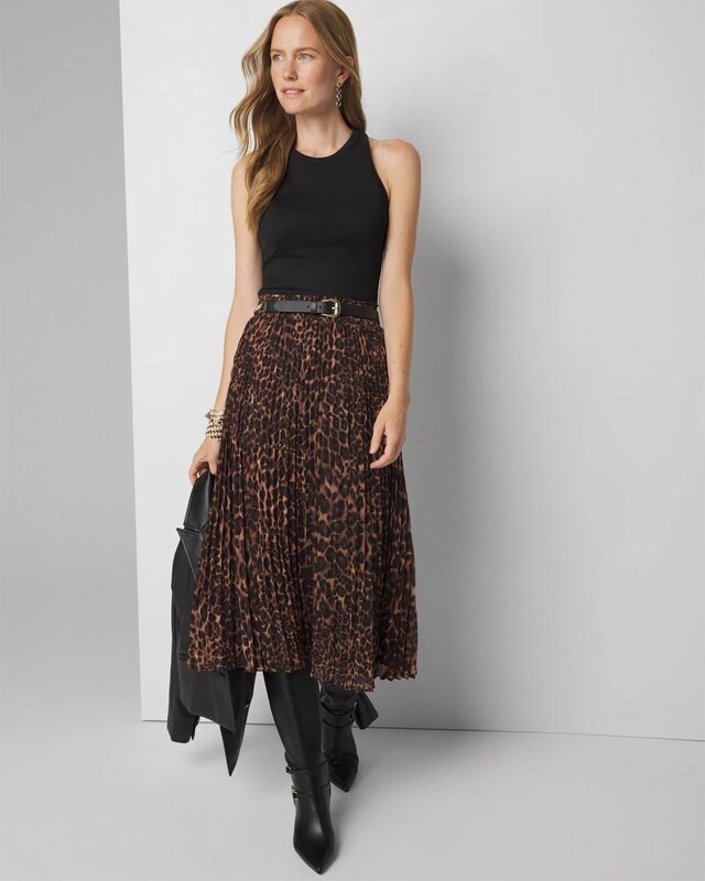We Are The Others Pleated Elastic Waist Skirt - Leopard